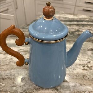 New MacKenzie-Childs Victoria & Richard Solid Blue Enamel Little Tea Pot